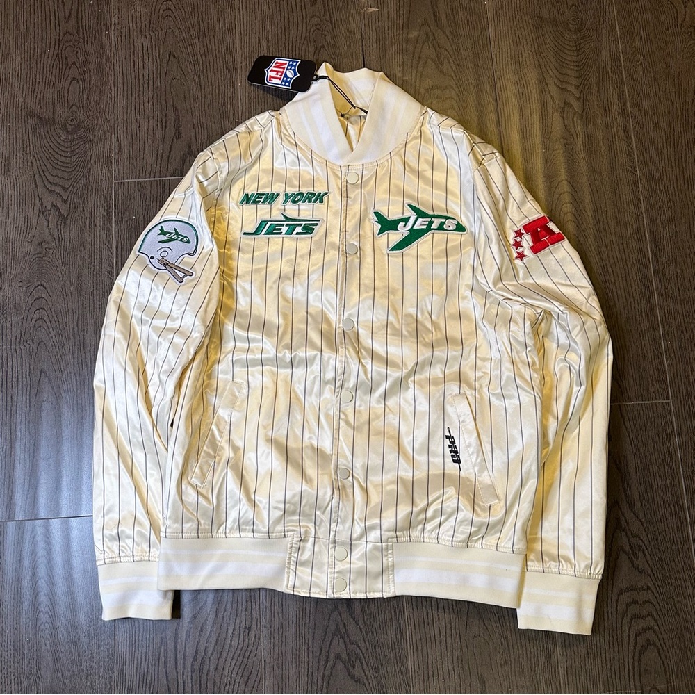 New York Jets Pro Standard Satin Jacket Large NFL Pinstripe Cream Rare NWT